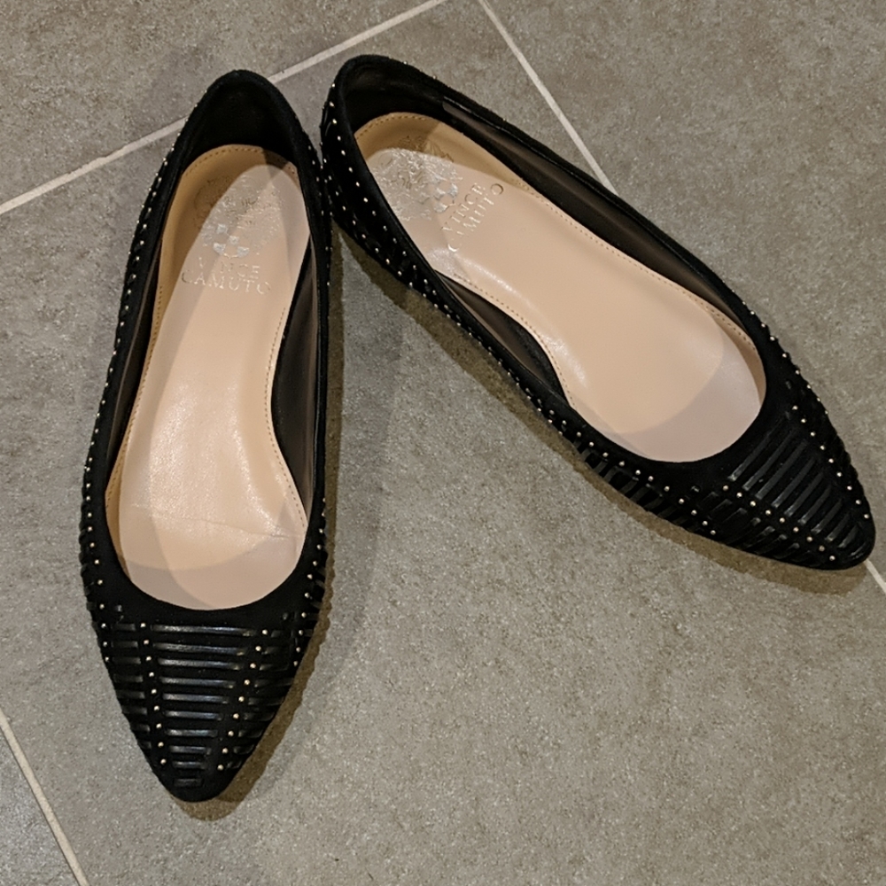 Vince Camuto black/gold studded flats